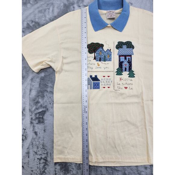 Vintage Valerie Sockwell Folk Art Applique Quilted Embroidered Collared Tee L - Picture 8 of 9